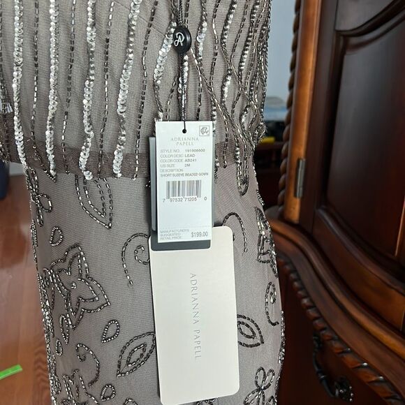 Adrianna Papell short sleeve blouson beaded gown in Lead- size 2 NWT - Picture 7 of 13